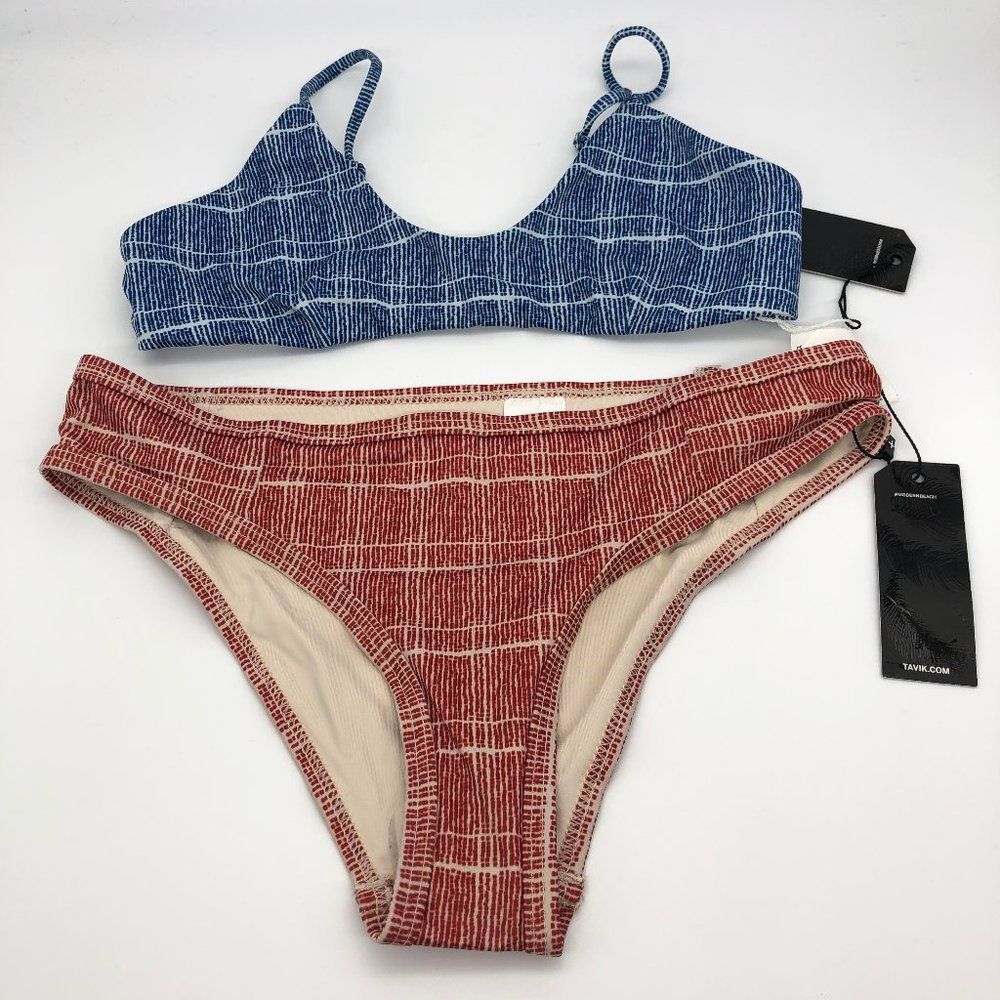 Tavik Blue & Rust Red Textured Two-Piece Bikini NWT